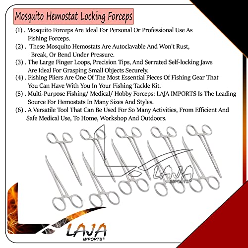 10-Pack Straight 5-Inch Mosquito Hemostat Locking Forceps, Stainless Steel for Educational Use