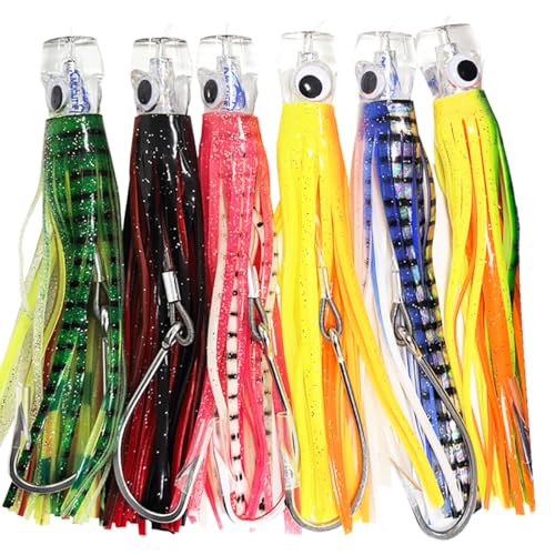 Set 6 Pcs Saltwater Trolling Lure 6.5/7/9 inch Marlin Deep Sea Fishing Bait | For Tuna Dolphin Sailfish Shark Big Game Fishing Tackle - color: 6.5 inch lure / Simple bag
