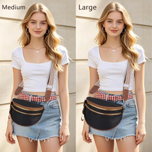 oscaurt Leather Crossbody Bag Bum Bag for Women Large Sling Bag Cross Body Purse Shoulder Handbag Fanny Pack - color: Black, size: Medium