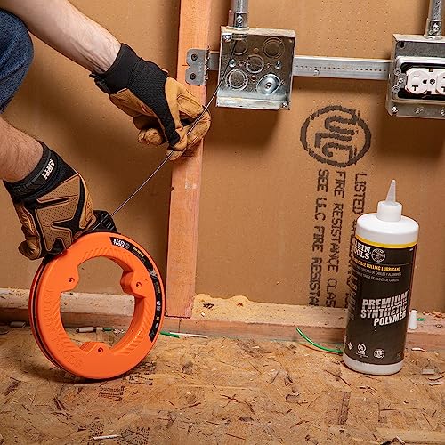 Klein Tools 56331 50-Foot Electrical Fish Tape, Steel Wire Puller with Double Loop Tip, Optimized Housing and Handle, 1/8-Inch