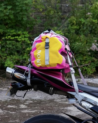 IRON JIA'S Motorcycle Dry Bag - Waterproof Duffle & Luggage Tail Bag Saddle Bags with Roll Top Closure, Shoulder Straps, Inner Pocket and Mesh Pocket (Pink, 50L) - color: Pink, size: 50L