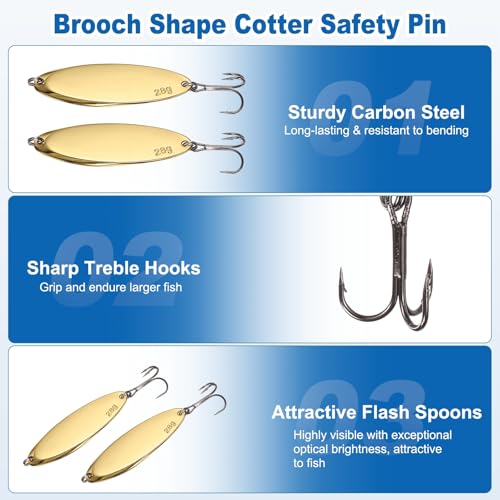 Fishing Spoons Lures, Metal Saltwater Treble Trout Lures Jigging Spoon with Treble Hooks Casting Spinner Baits - color: Gold, size: 21g / 3/4 oz