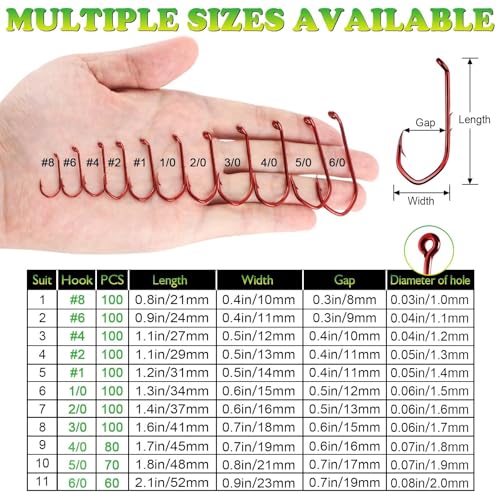 LUCKYFISHING Baitholder Fishing Hooks Saltwater Freshwater 100/80/70/60pcs Professional V Bait Holder Hooks for Bass Trout Crappie Soft Live Baits Black Red with Size 1 2 4 6 8 1/0-6/0 - color: Red, size: Size: 2#-100pcs