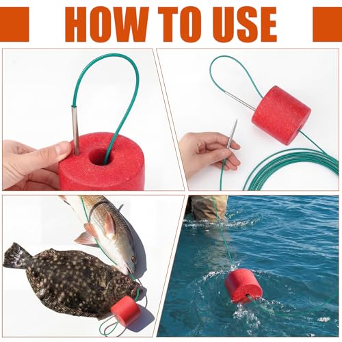 2 Pcs Fishing Stringer Heavy Duty with Float, Fish Stringer System, 15 ft 550lbs Fishing Holder with Metal Needle, Durable Rubber for Caught Fish Freshwater Saltwater Angling - color: Blue