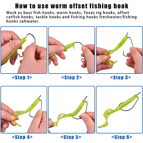 Offset Bass Fishing Hooks, 100pcs Wide Gap Worm Hooks 3X High Carbon Steel Bait Jig Fish Hooks for Bass Trout Saltwater Freshwater - size: 100pcs-1#