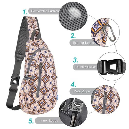 TITECOUGO Small Sling Bag, Lightweight Crossbody Backpack for Men Women, Shoulder Bag for Sports and Outdoor - color: Mix-blue and Yellow Tile