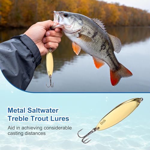 Fishing Spoons Lures, Metal Saltwater Treble Trout Lures Jigging Spoon with Treble Hooks Casting Spinner Baits - color: Gold, size: 18g / 3/5oz