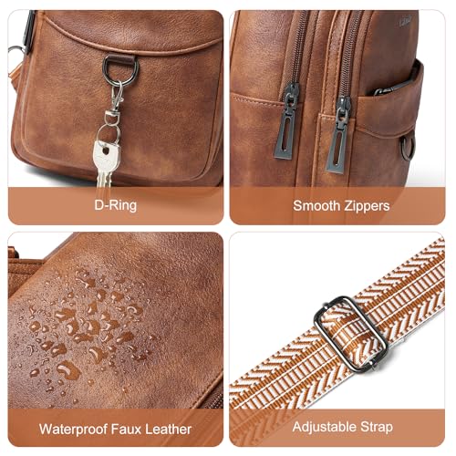 LATMAP 7L Sling Bag for Women Men Crossbody Belt Bag Small Travel Sling Backpack Anti Theft Chest Daypack Purse Faux Leather - color: Brown