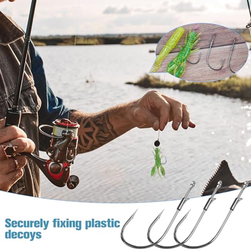 Worm Hooks Flipping Hooks Round Bend Straight Shank Heavy Cover Bass Fishing Hooks Drop Shot Hook for Plastic Worms Texas Neko Rig Bait Keeper Hooks Freshwater Saltwater 10/30 Pack - size: 10pcs