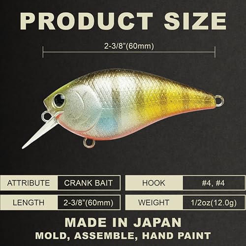 LUCKY CRAFT LC 1.5 Silent Squarebill Crankbait Fishing Lure, 2-3/8", Bass Fishing Lures for Freshwater, Hard Crankbait with Treble Fishing Hooks, Fishing Accessories - color: 175 Flake Flake Kabuki Gill