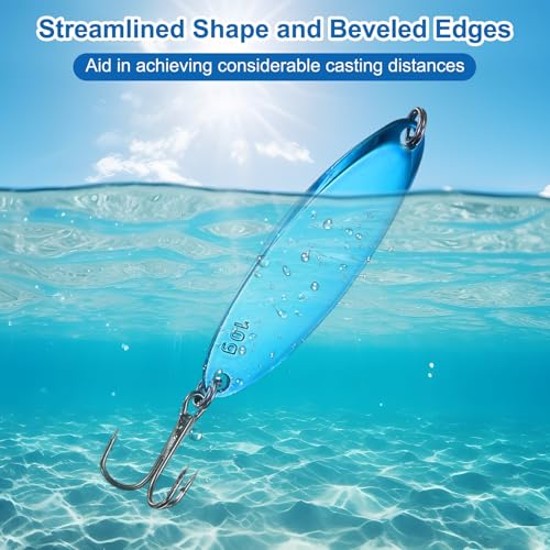 Fishing Spoons Lures, Metal Saltwater Treble Trout Lures Jigging Spoon with Treble Hooks Casting Spinner Baits - color: Blue, size: 10g / 3/8oz
