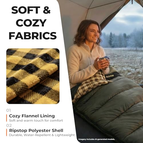 Cotton Flannel XXL Winter Sleeping Bags for Adults Big and Tall,Cold Weather 90x39 Inch Camping Sleep Bag,Waterproof Machine Washable 4 Season Outdoor Camping Gear,2-Way Zipper - color: Yellow, size: 5.3lb(40-50℉)