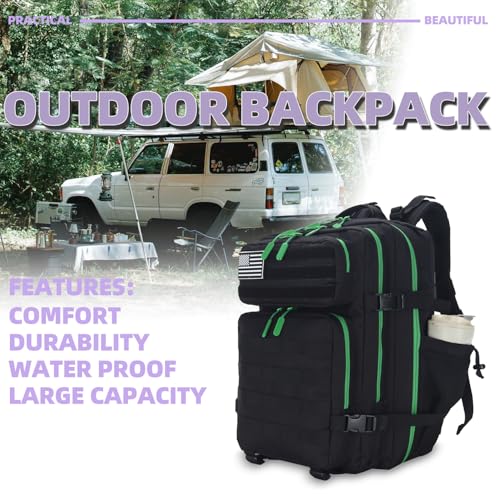 Lovelinks21 25L Tactical Military Backpack Small Travel Rucksack for Men and Women Assault Pack Bug Out Bag Molle Daypack Gym Backpack with Bottle Holder (Black Neon Green) - color: Black Neon Green
