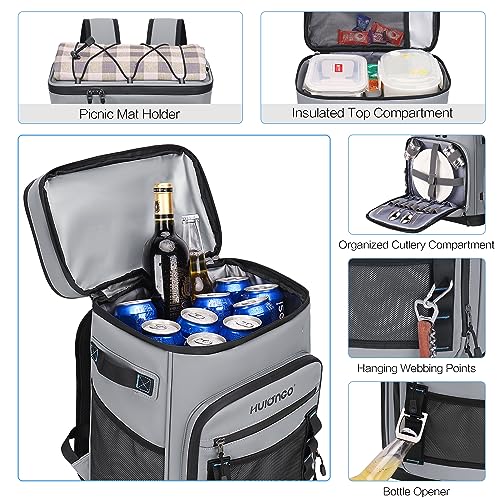 Hulongo Large Waterproof Insulated Cooler Backpack for Men & Women, Leak Proof Cooler Backpack for Camping, Beach, Fishing, Picnic, Travel, Outdoor, 30L, 48Cans - color: gray