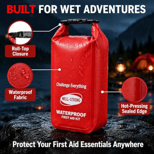 Boat First Aid Kit with Survival Tools, 123pcs Waterproof Emergency Marine Kit with Buckles, Compact Boat Safety Accessories for Fishing Kayaking Boating Camping Rafting Beach Red - color: Ws014-red