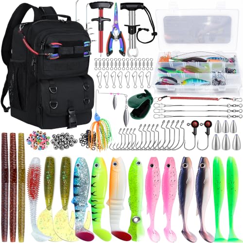 Fishing Backpack with Tackle Boxes,Fishing Sling Tackle Bag with Rod Holder Waterproof Fishing Bag with Fishing Gear, Fishing Gifts for Men Women Gear Combo Kit,Black - color: Black