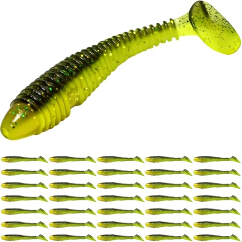 Pristis SwingShad, 35 pcs 3'' Paddle Tail Swimbaits, Soft Plastic Fishing Lures for Bass Crappie Smallmouth, Durable Swim Baits Sinking Swimmer Kit for Saltwater Freshwater Texas Carolina Fitness Rig - color: Bluegill