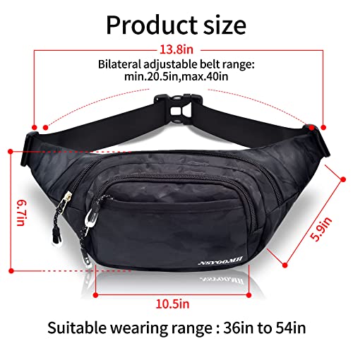 Crossbody Fanny Pack for Women Men, 5-Zipper Pockets Water Resistant Practical Waist Bag, for Outdoor Running Cycling Sports Travel Hiking Fishing Fashion Black Belt Bags - color: Camo Black