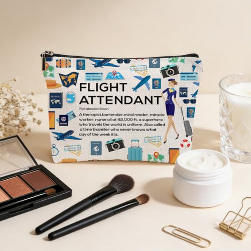 JIUWEIHU Flight Attendant Gifts Makeup Bag, Dog Gifts Cosmetic Bags Travel Organizer Bag Zipper Pouch, Birthday Stewardess Gifts for Women Friend Colleague Sister Mom Flight Attendant Aviation - color: Multicolor 0071