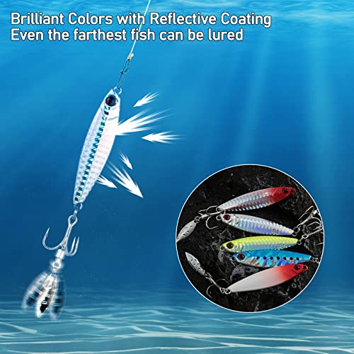 Dr.Fish 5 Pack Metal Jigging Spoon Saltwater Fishing Jigs Spoons Lures Casting Vertical Diamond Jig Lures Freshwater Bass Striper Mackerel Halibut - size: 1/4oz-Hook 10#