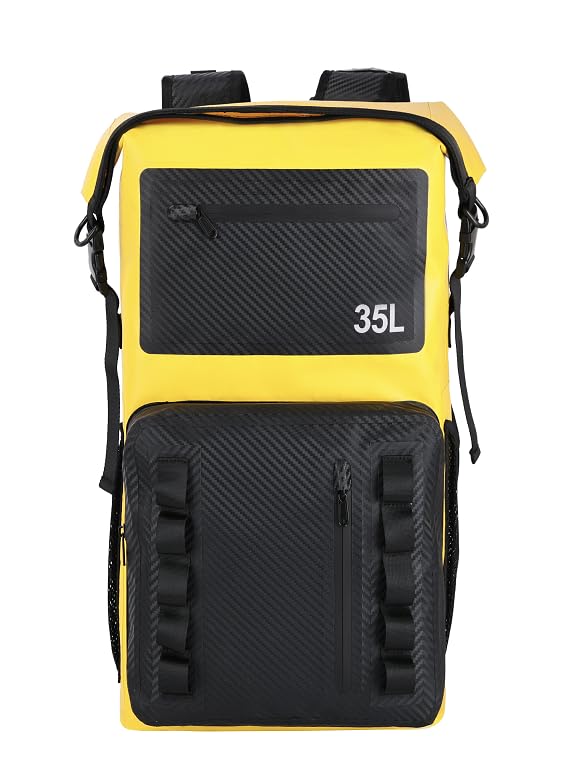 Greencity 100% Waterproof Roll-Top Dry Bag Backpack with Front Splash-Proof Pocket, Lightweight Floating Pack for Kayaking, Hiking & Travel,35L (Yellow-black) - color: Yellow-black