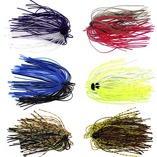 Silicone Jig Skirts DIY Rubber Fishing Jig Lures 12 Bundles 50 Strands Fishing Bait Accessories Spinnerbaits Buzzbaits Spoon Blade Squid Skirt Replacement Part, Fly Tying Material Color Random - size: 24 Bundles