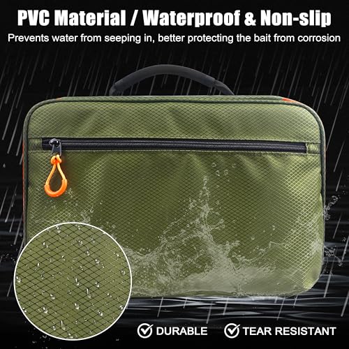 Fishing Bait Binder Tackle Bag, Water Resistant Soft Plastic Lure Storage Organizers for Saltwater Freshwater Fishing (Green-orange) - color: Green-orange