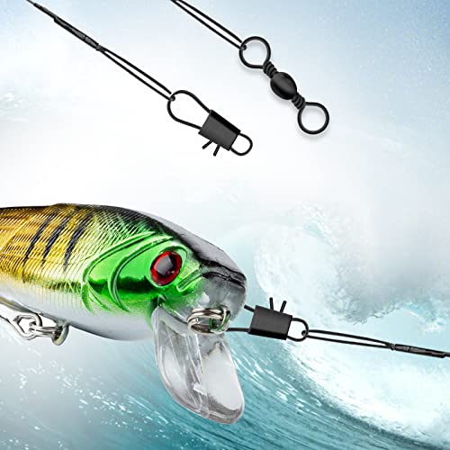 Fishing Leaders, Anti-bite Stainless Steel Wire Leaders Fishing Leaders Line with Swivels for Saltwater and Freshwater - color: black