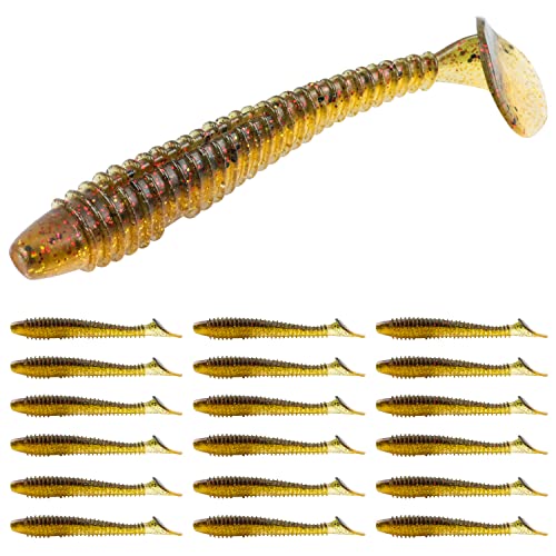 RUNCL Swimbaits Paddle 10/20/30/40PCS, 5/4/3/2 Inchs Paddle Tail, Soft Lure for Trout Crappie Bass, Durable Plastic Bait Swimmer for Saltwater/Freshwater, Fishing Lover's Gift - color: Brown Magic, size: 3in, 30pcs