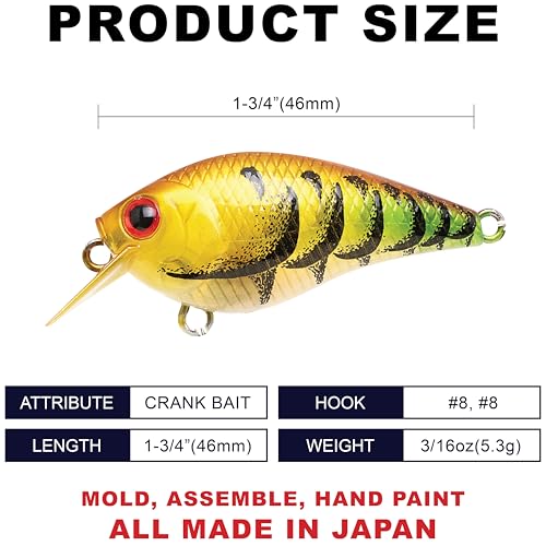 Lucky Craft LC 0.5 Squarebill Crankbait, Silent Fishing Lure for Bass Trout and Pike, Made in Japan, Freshwater Fishing Gear, Hard Bait Bass Lures - color: 517 All Table Rock Craw