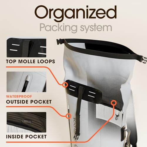 Earth Pak Waterproof Backpack - Heavy Duty Hiking Backpack - Roll-Top Closure Bag - Cushioned Dry Bag Waterproof Phone Case - color: Grey, size: 35L