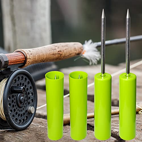 Fishing Rod Holder, 4 Pack Fishing Pole Holders Ground, Rod Holders for Bank Fishing, Beach Support Stand Reinforced PVC, 4 Free Alarm Bells - style: Green