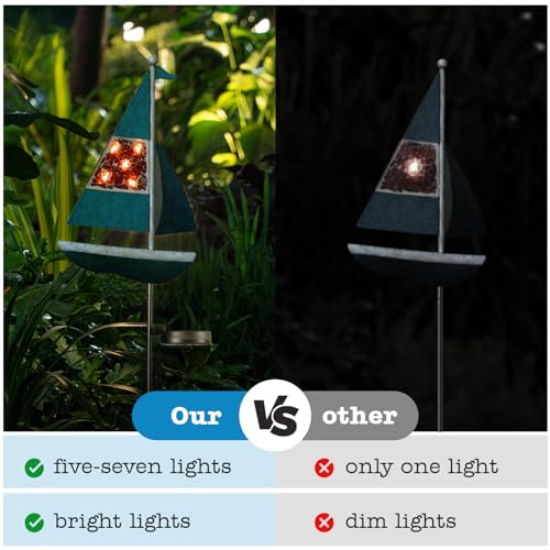 Solar Garden Lights Sailboat Stake Decor-Yard Outdoor Statue Decorations Waterproof 5 LED Metal Landscape Lighting Flower Bed,Pond,Yard,Lawn Gift for Mom Grandma Women - style: Sailboat