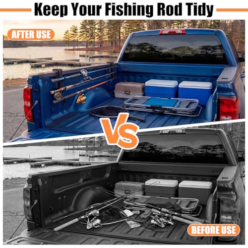 2 Sets Truck Bed Fishing Rod Holder, Fishing Pole Rack for Truck Holds 4 Rods, Fits 2.36" Thick Rails, Easy Install Kayak & Fly Rod Storage Stand - color: Black, style: 3 Holes