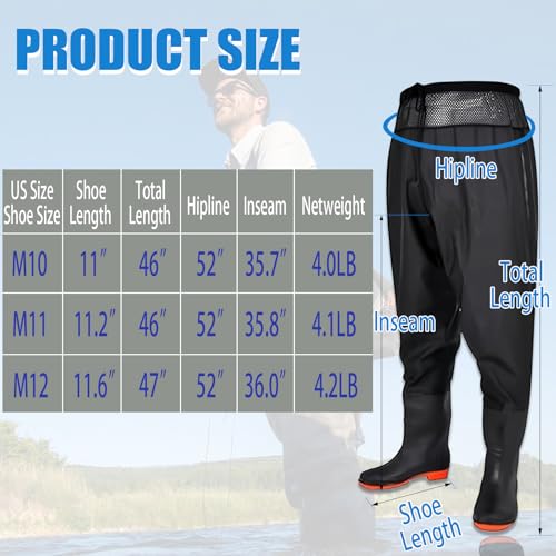 Fishing Waders for Men Women, Nylon/PVC Waterproof Bootfoot Waders, Waist Wader Pants Fishing Waders with Boots
