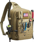 Piscifun Fishing Backpack Tackle Bag with 2 Rod Holders, Multi-Compartment Storage, MOLLE System, Water-Resistant Lightweight Outdoor Pack - color: Double Shoulder - Khaki, style: Large