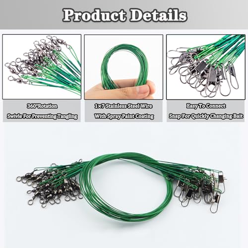 Fishing Leaders, 30pcs Stainless Steel Leader Wire Fishing Leader Line with Swivel Snaps Fishing Wire Leaders Connecting Fishing Tackle Lure or Hook for Saltwater and Freshwater - size: 11.81 inch