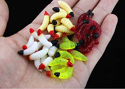 50PCs 2.4cm Maggot Soft Baits, Fresh Water Fishing Bait, Soft Fishing Lures, Bass Fishing Worms, for Lake Fishing Freshwater Saltwater Lake Ice Sea Fishing, Mackerel, Mullet - color: 4Color