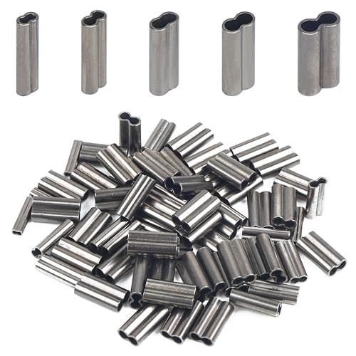 100PCS Double Copper Barrel Crimp Sleeves,Barrel Copper Sleeves Wire Rope Fishing Crimp Sleeves Fishing Line Tube Connector Mono Leader Crimps - size: Inside Dia 0.8mm - 100pcs