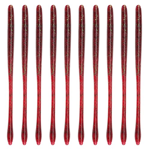 6th Sense – Bounce Worm Bass Fishing Lure Soft Plastic Worm for Wacky Neko Drop Shot Texas Rig - color: Blood Apple, size: 6.7in. (10/pk)