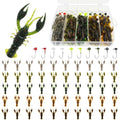 Soft Plastic Crawfish Lures Kit with Jig Heads, 25pcs/60pcs Creature Baits Fishing Lure Set for Bass Trout Pike Freshwater Fishing - color: 60pcs