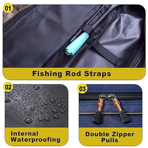 Sougayilang Fishing Rod Case, 3 Layers Organizer Pole Storage Bag Fishing Rod and Reel Carrier Organizer for Travel-135cm/53in-Blue - color: Blue-Length: 135cm/53in