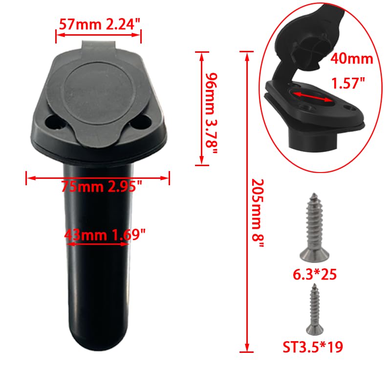 ISURE MARINE 4pc Kayak Fishing Rod Holder - Plastic Flush Mount Boat Rod Holders with Cap Cover for Canoe and Fishing Tackle Accessory