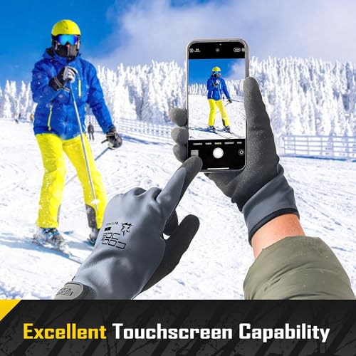 COOLJOB Thermal Warm Winter Work Gloves with Grip, Rubber Coated Touchscreen Waterproof Freezer Gloves for Warehouse, 1 Pair - color: Dark Gray, size: Medium