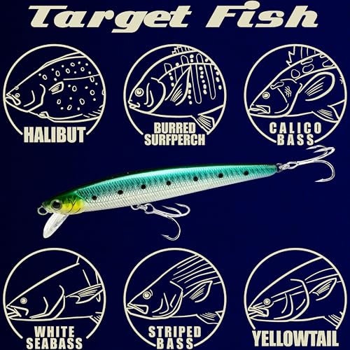 LUCKY CRAFT FlashMinnow 130MRS Saltwater Fishing Lures, Jerkbait for Halibut and Bass Fish, Slow Sinking 2-4ft, Surf Fishing Gear and Tackle Box Accessories - color: 614 Pacific Sardine