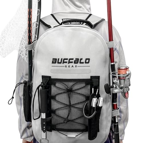 Buffalo Gear Waterproof Fishing Backpack With Rod Holder, 26L Fly Tackle Storage for Fishing