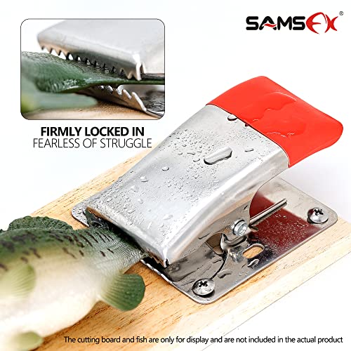 SAMSFX Fish Cleaning Board Tools Fillet Clamp w/Screws Deep-Jaw Fish Tail Clip Board for Scaling Table Bait (Fish Clamps with Red Grip) - color: Fish Clamps with Red Grip