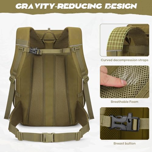 Maelstrom Tactical Backpack for Men, Water Resistant 40L Military Bag | Molle System, 900d Polyester, Laptop Pocket, Load Compression, Tripod Straps, For Hunting, Travel, Hiking,Gym, Camping - color: B.khaki