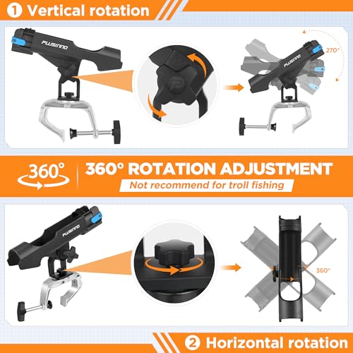 PLUSINNO Fishing Boat Rods Holder Large Clamp Opening 360 Degree Adjustable Fishing Rod Racks Folding Holder - color: RH20 MAX OPENING1.97 inch 1Pack