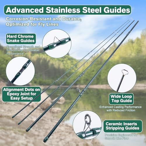 Goture Fly Fishing Rod and Reel Combo & Gear Case, 9FT 4/6/8-Piece Fly Rod, Pre-Spooled Reel, Fly Line, Flies, Leader, Tippet, Forceps, Nipper and Complete Starter Kit - color: B1, size: 4sec, 6wt